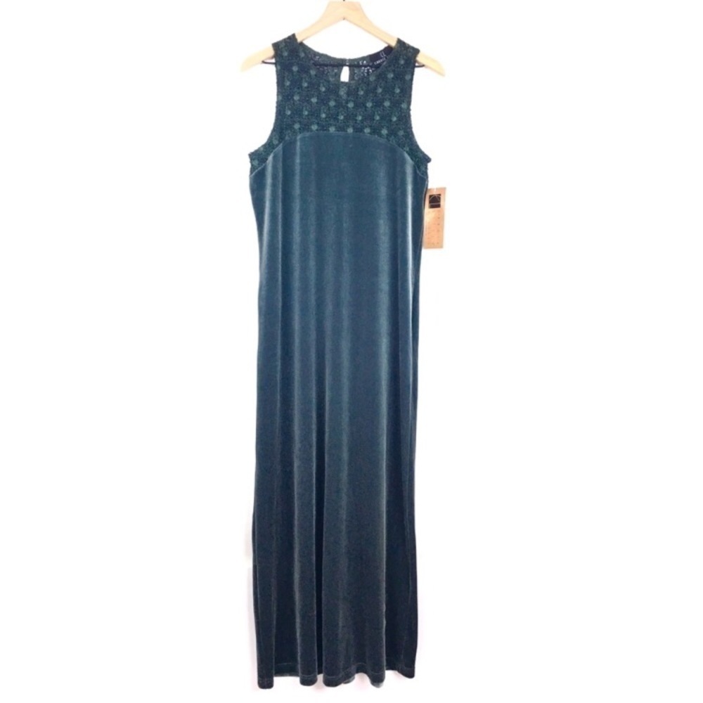 CAROLE LITTLE Long Dress Crushed Velvet Lace Stretchy Piccadilly Gown Size 12
